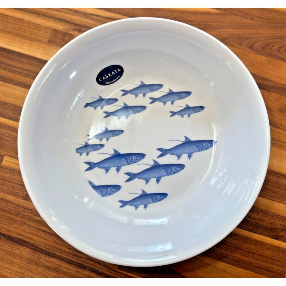 Caskata 100% Melamine Fish School 13" Pasta Serving Bowl Nautical Coastal Blue‎